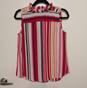 LOFT Outlet Blouse Top Womens Size Small Sleeveless Striped Polyester High Neck
